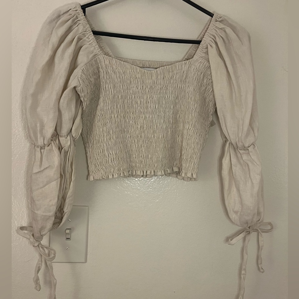 Faithfull the Brand Cream Smocked Blouse